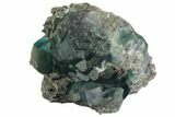 Large Blue-Green Fluorite Crystals on Sparkling Quartz - China #128809-1
